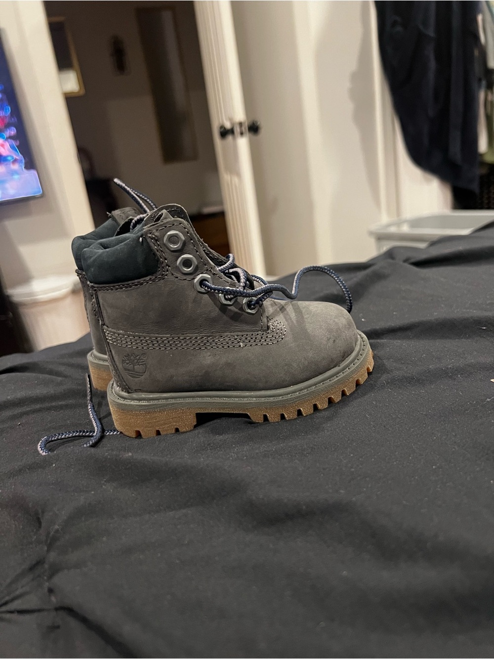 Timberland Kids Gray Nubuck Ankle Boots with Tan Sole